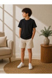 Çocuk Basic Tişört Düz Baskısız Kısa Kollu Günlük Rahat Unisex Tshirt - Görsel 30