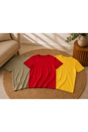 3’lü Çocuk Basic Tişört Seti %100 Pamuk Kısa Kollu Günlük Rahat Unisex Tshirt - Görsel 2