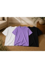 3’lü Çocuk Basic Tişört Seti %100 Pamuk Kısa Kollu Günlük Rahat Unisex Tshirt - Görsel 6