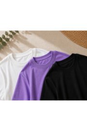 3’lü Çocuk Basic Tişört Seti %100 Pamuk Kısa Kollu Günlük Rahat Unisex Tshirt - Görsel 7
