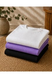 3’lü Çocuk Basic Tişört Seti %100 Pamuk Kısa Kollu Günlük Rahat Unisex Tshirt - Görsel 9